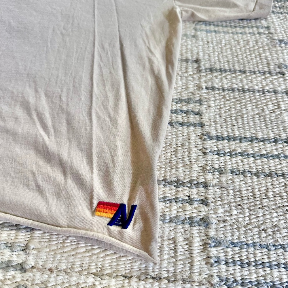 Aviator Nation, Size XL, Beige T-Shirt with Rainbow Heart Patch - Picture 3 of 4